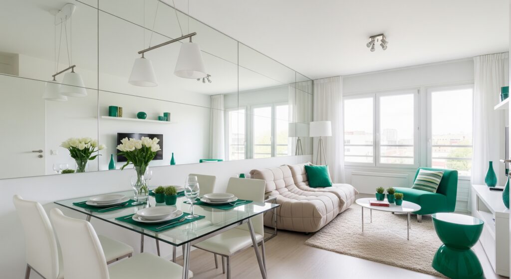 the use of mirrors can help make you apartment look larger than it actually is